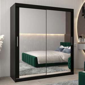 Tavira III Mirrored Wardrobe 2 Sliding Doors 180cm In Black - UK