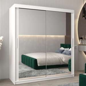 Tavira III Mirrored Wardrobe 2 Sliding Doors 180cm In White - UK