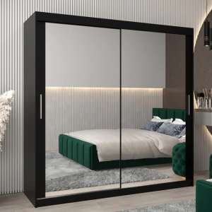 Tavira III Mirrored Wardrobe 2 Sliding Doors 200cm In Black - UK