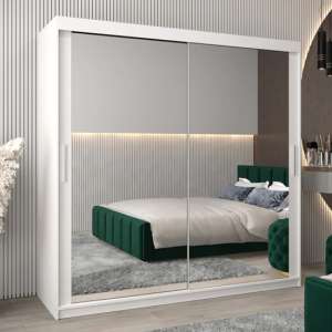 Tavira III Mirrored Wardrobe 2 Sliding Doors 200cm In White - UK