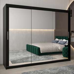 Tavira III Mirrored Wardrobe 3 Sliding Doors 250cm In Black - UK