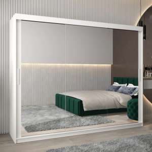 Tavira III Mirrored Wardrobe 3 Sliding Doors 250cm In White - UK
