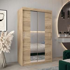 Tavira I Mirrored Wardrobe 2 Sliding Doors 120cm In Sonoma Oak