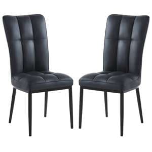 Tavira Black Faux Leather Dining Chairs With Black Legs In Pair - UK