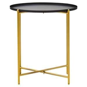 Tavira Black Metal Top Side Table Round With Gold Legs - UK