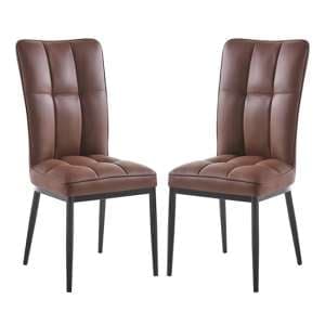 Tavira Brown Faux Leather Dining Chairs With Black Legs In Pair - UK