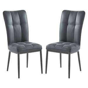 Tavira Dark Grey Faux Leather Dining Chairs Black Legs In Pair - UK