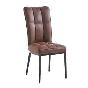 Tavira Faux Leather Dining Chair In Brown With Black Legs - UK