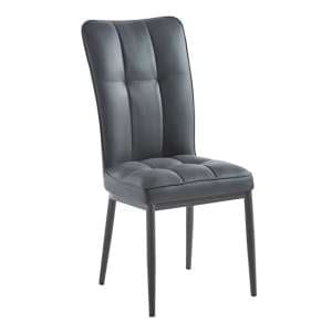 Tavira Faux Leather Dining Chair In Dark Grey With Black Legs - UK