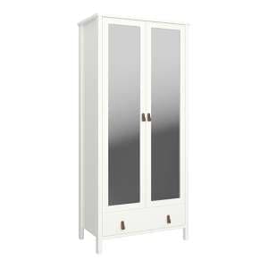 Tavira Mirrored Wardrobe With 2 Doors 1 Drawer In White - UK