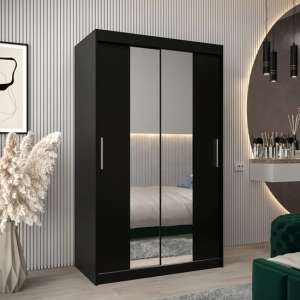 Tavira I Mirrored Wardrobe 2 Sliding Doors 120cm In Black