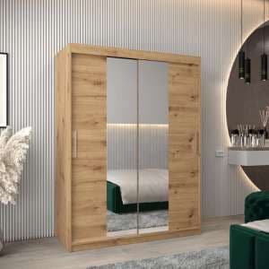 Tavira I Mirrored Wardrobe 2 Sliding Doors 150cm In Artisan Oak