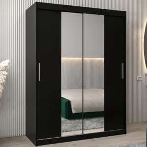 Tavira I Mirrored Wardrobe 2 Sliding Doors 150cm In Black