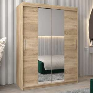 Tavira I Mirrored Wardrobe 2 Sliding Doors 150cm In Sonoma Oak
