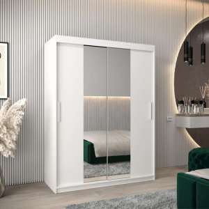 Tavira I Mirrored Wardrobe 2 Sliding Doors 150cm In White