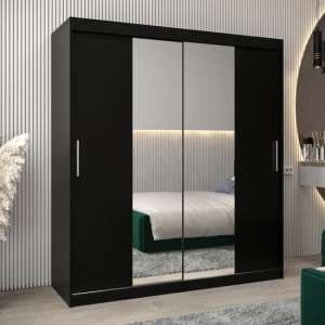Tavira I Mirrored Wardrobe 2 Sliding Doors 180cm In Black