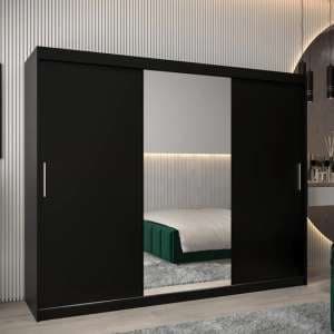 Tavira I Mirrored Wardrobe 3 Sliding Doors 250cm In Black