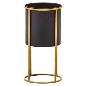 Tavira Small Metal Floor Standing Planter In Black And Gold