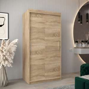 Tavira Wooden Wardrobe 2 Sliding Doors 100cm In Sonoma Oak