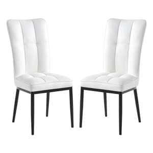 Tavira White Faux Leather Dining Chairs With Black Legs In Pair - UK