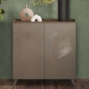 Tavira Wooden Storage Cabinet 2 Doors In Dark Oak And Bronze - UK