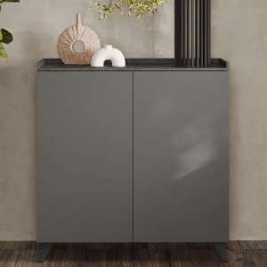 Tavira Wooden Storage Cabinet 2 Doors In Slate Effect Lead Grey - UK
