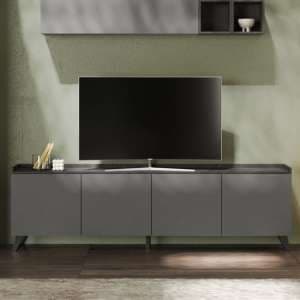 Tavira Wooden TV Stand 4 Doors In Slate Effect And Lead Grey - UK