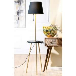 Tavolo Floor Lamp In Gold And Black With Wood Stand - UK