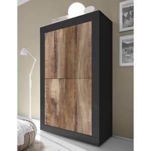 Taylor Wooden Highboard With 4 Doors In Matt Black And Pero