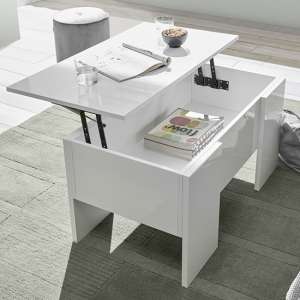 Taze Lift-Up Storage Coffee Table In White High Gloss - UK