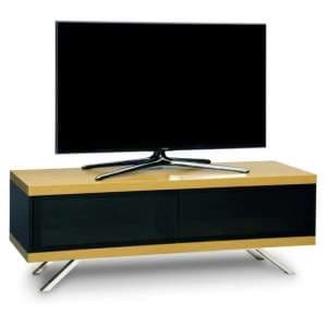 Tavin High Gloss TV Stand With 2 Storage Compartments In Oak