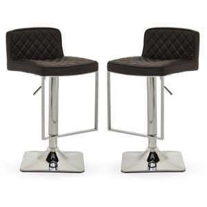 Baino Black Leather Bar Chairs With Chrome Footrest In A Pair - UK