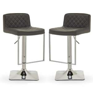 Baino Grey Leather Bar Chairs With Chrome Footrest In A Pair - UK