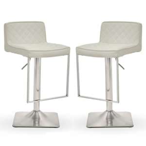 Baino White Leather Bar Chairs With Chrome Footrest In A Pair - UK