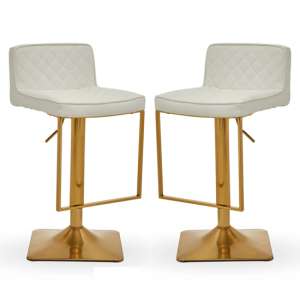 Baino White Leather Bar Chairs With Gold Footrest In A Pair