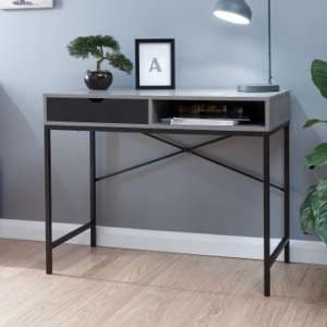 Thrupp Wooden Computer Desk In Concrete And Black Drawer