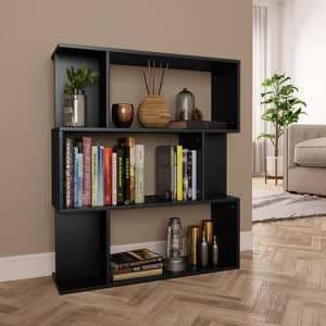 Tenley Wooden Bookcase And Room Divider In Black