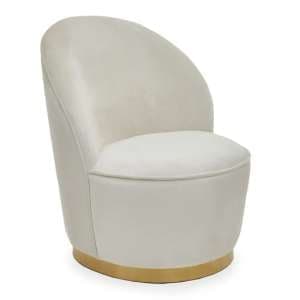 Teos Kids Cream Plush Velvet Swivel Tub Chair With Gold Base