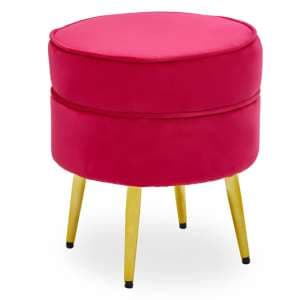 Teos Round Velvet Foot Stool In Bright Pink With Gold Legs - UK