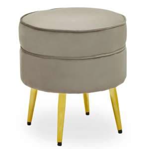 Teos Round Velvet Foot Stool In Mink With Gold Legs - UK