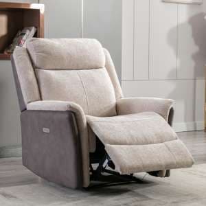 Ternate Electric Fabric Recliner 1 Seater Sofa In Fusion Beige - UK