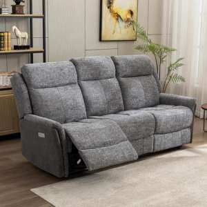 Ternate Electric Fabric Recliner 3 Seater Sofa In Fusion Grey - UK