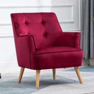 Terni Velvet Fabric Bedroom Chair In Dark Crimson With Oak Legs - UK