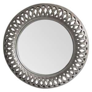 Tesserae Round Wall Bedroom Mirror In Antique Silver Frame