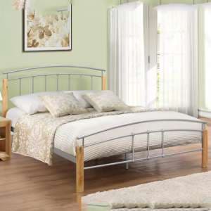 Tetra Metal Small Double Bed In Beech And Silver