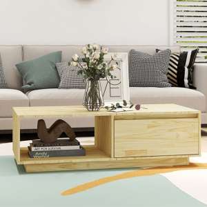 Tevie Solid Pinewood Coffee Table With 1 Door In Natural - UK