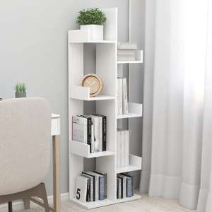 Tevin Wooden Bookshelf With 8 Compartments In White - UK