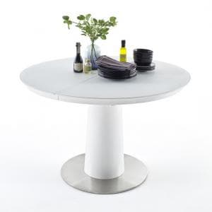 Theron Extendable Glass Dining Table Round In Matt White
