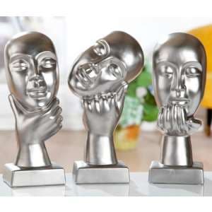 Thinking Ceramic Set Of 3 Sculpture In Silver