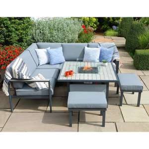 Thirsk Modular Lounge Dining Set With Gas Firepit Table In Grey